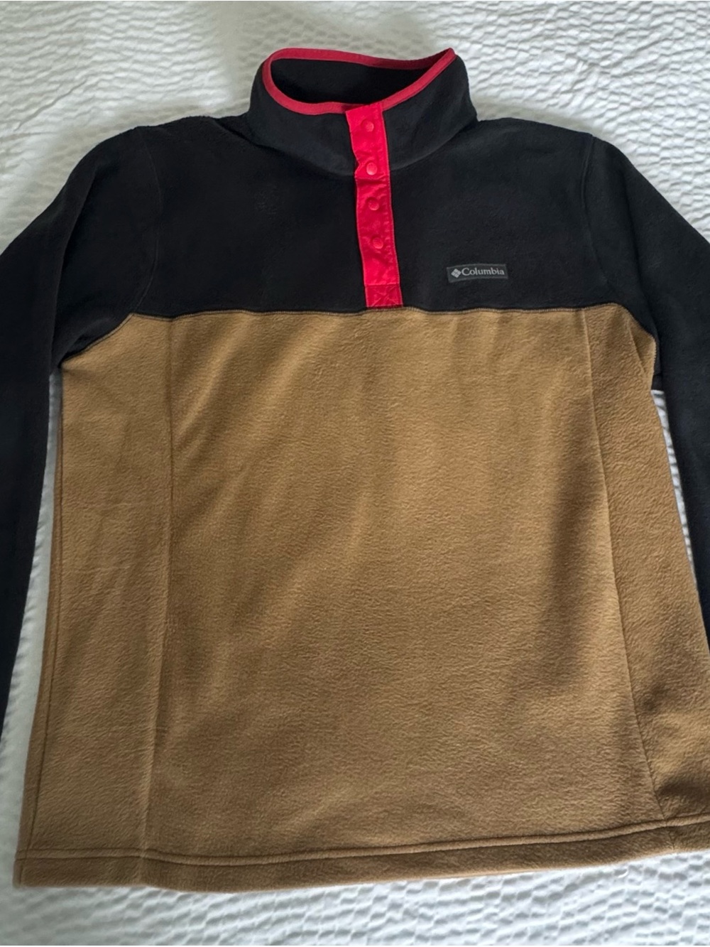 Columbia Men’s Black & Brown Fleece Zip-Up with Red Trim